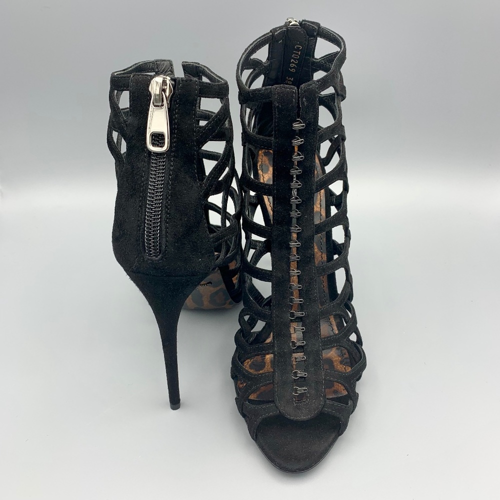 NIB DOLCE & GABBANA Suede Black Peep Toe Heels